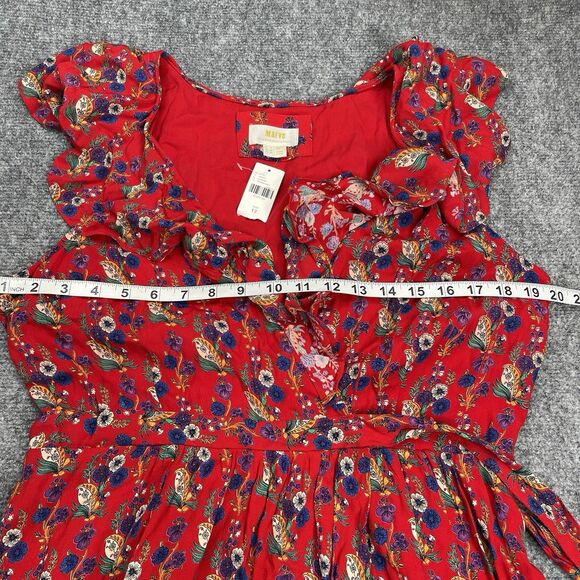 Anthropologie Maeve Rosalia Wrap Dress Size 12 Red Ruffled Floral NEW W Tags - Picture 12 of 16